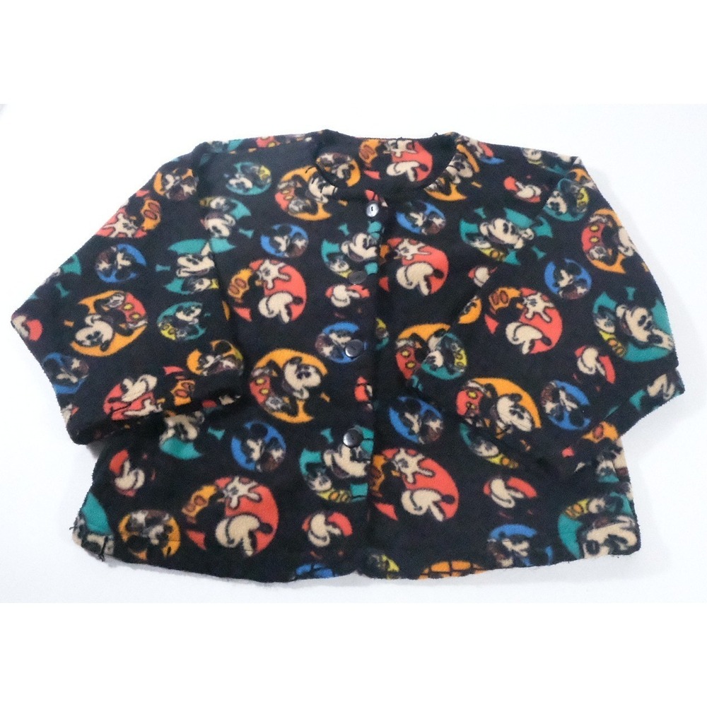 Mickey & Co Fleece Cardigan Womens L Black Vintage Y2K Mickey Mouse Print Jacket